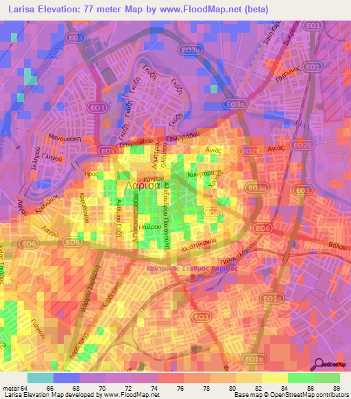 Larisa,Greece Elevation Map
