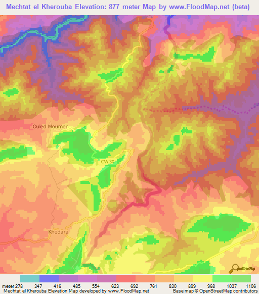 Mechtat el Kherouba,Algeria Elevation Map