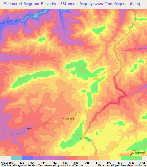 Mechtat el Magroun,Algeria Elevation Map