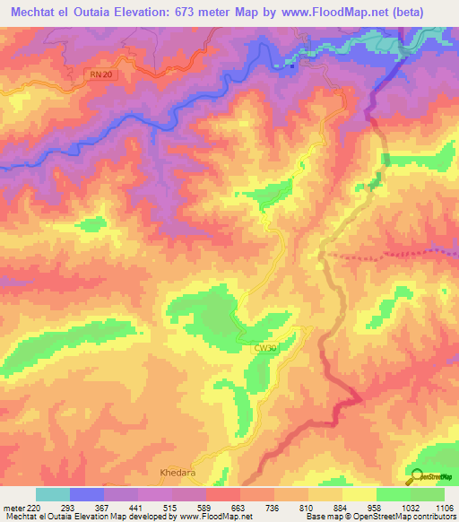 Mechtat el Outaia,Algeria Elevation Map