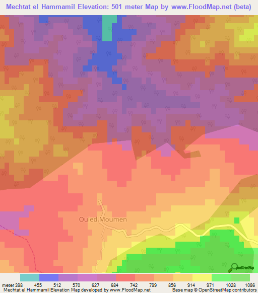 Mechtat el Hammamil,Algeria Elevation Map