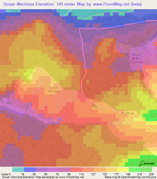Douar Mernissa,Tunisia Elevation Map