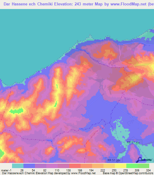 Dar Hassene ech Chemiki,Tunisia Elevation Map