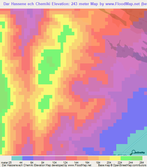 Dar Hassene ech Chemiki,Tunisia Elevation Map