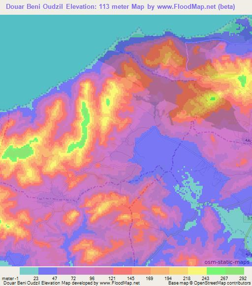 Douar Beni Oudzil,Tunisia Elevation Map