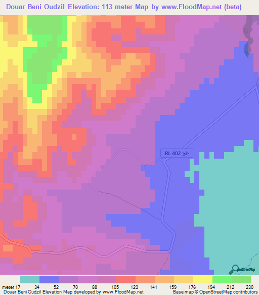 Douar Beni Oudzil,Tunisia Elevation Map
