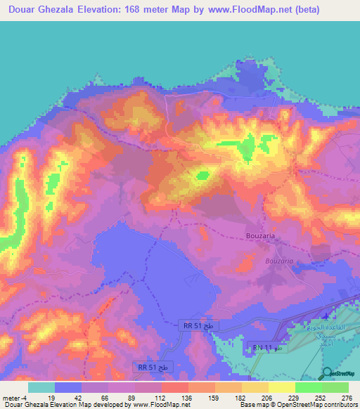 Douar Ghezala,Tunisia Elevation Map