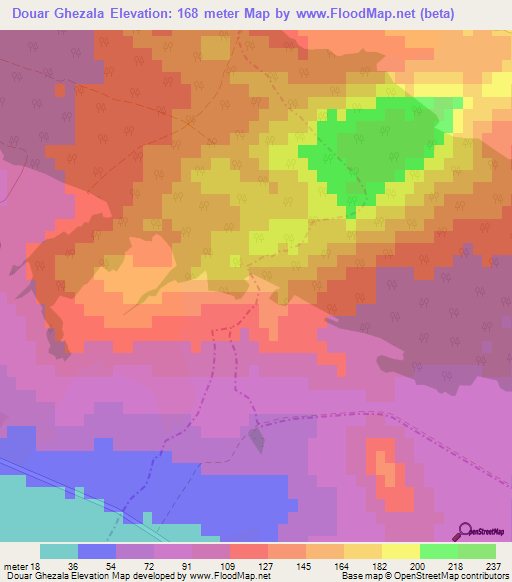 Douar Ghezala,Tunisia Elevation Map