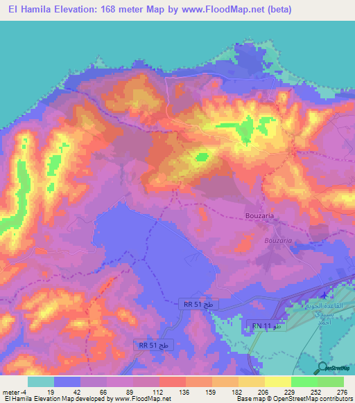 El Hamila,Tunisia Elevation Map