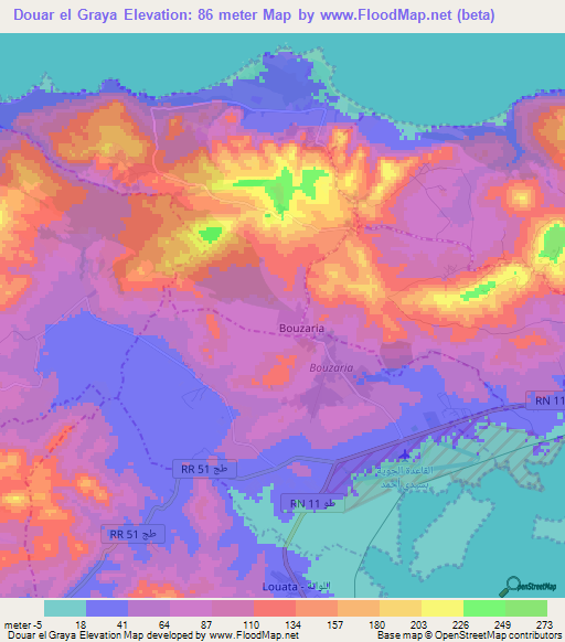 Douar el Graya,Tunisia Elevation Map