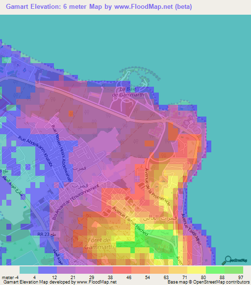 Gamart,Tunisia Elevation Map