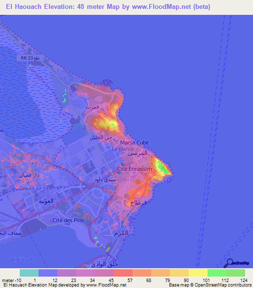 El Haouach,Tunisia Elevation Map