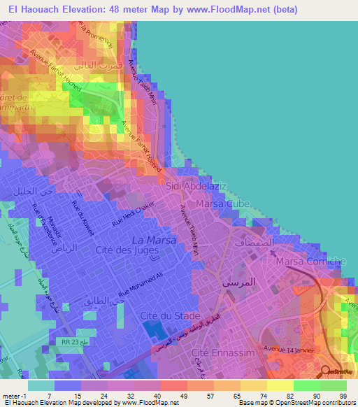 El Haouach,Tunisia Elevation Map