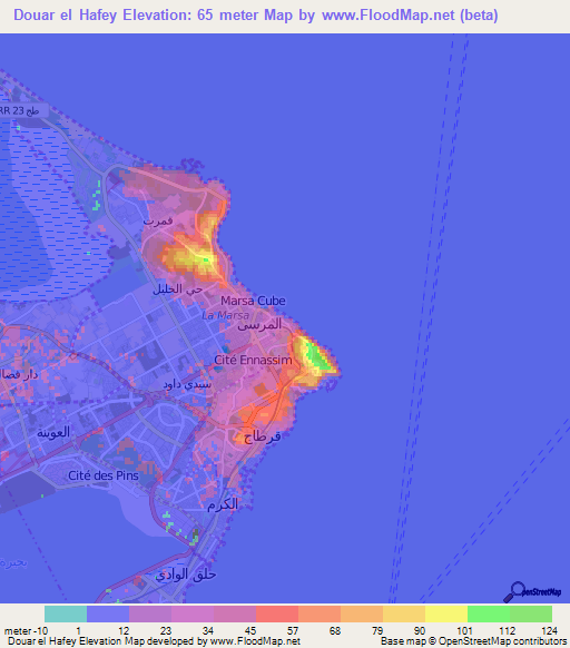 Douar el Hafey,Tunisia Elevation Map