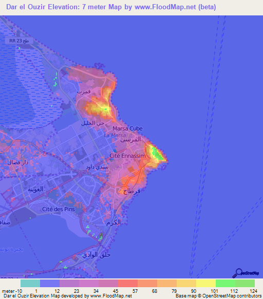 Dar el Ouzir,Tunisia Elevation Map