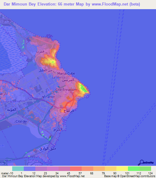 Dar Mimoun Bey,Tunisia Elevation Map