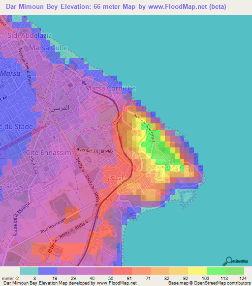 Dar Mimoun Bey,Tunisia Elevation Map