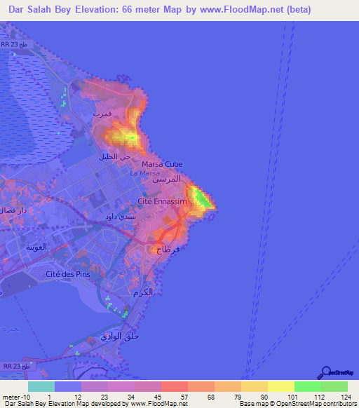 Dar Salah Bey,Tunisia Elevation Map