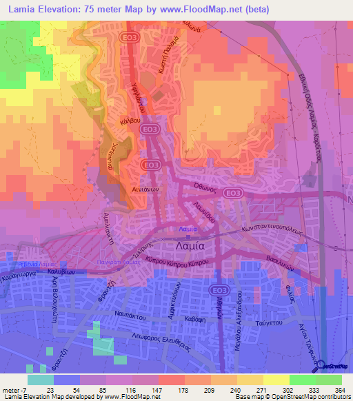 Lamia,Greece Elevation Map
