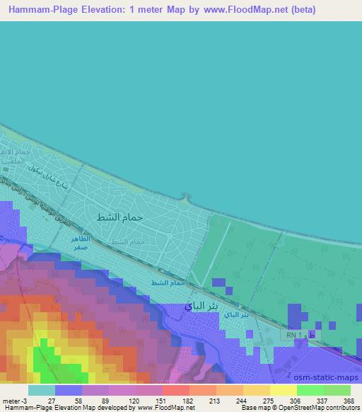Hammam-Plage,Tunisia Elevation Map