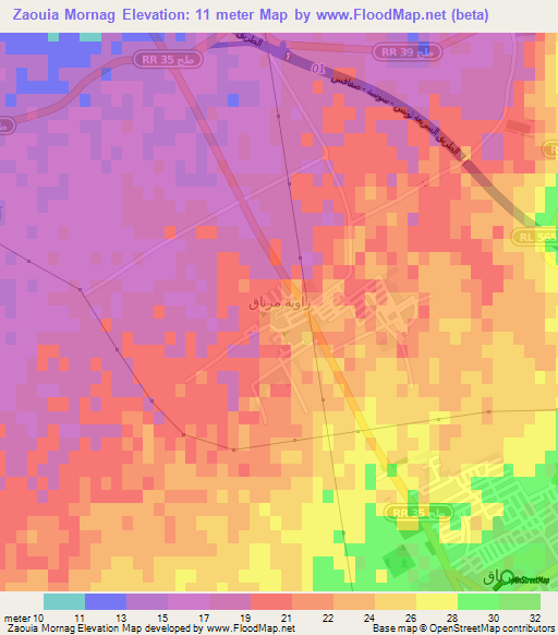 Zaouia Mornag,Tunisia Elevation Map