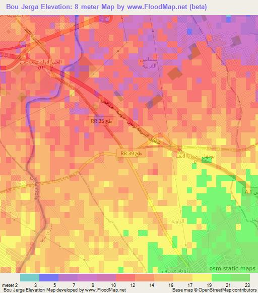 Bou Jerga,Tunisia Elevation Map