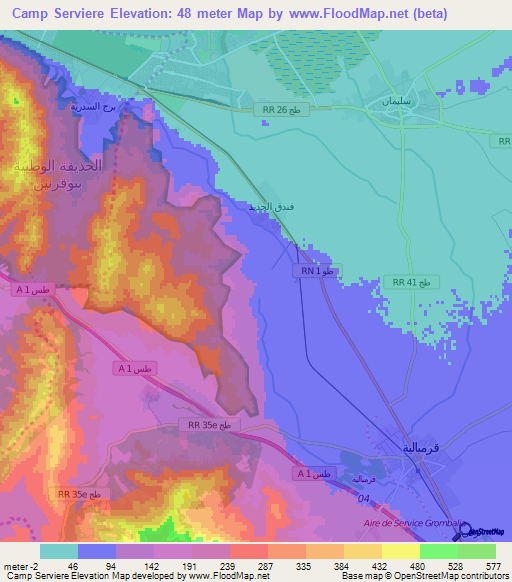 Camp Serviere,Tunisia Elevation Map