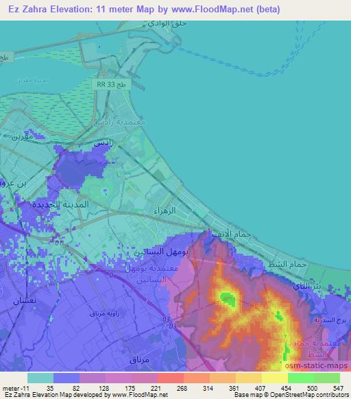 Ez Zahra,Tunisia Elevation Map