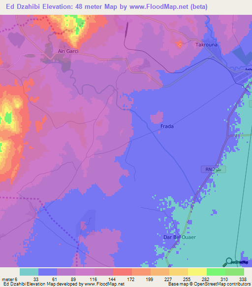 Ed Dzahibi,Tunisia Elevation Map