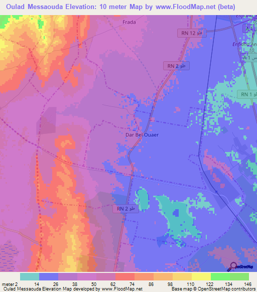 Oulad Messaouda,Tunisia Elevation Map