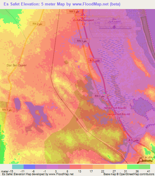 Es Safet,Tunisia Elevation Map
