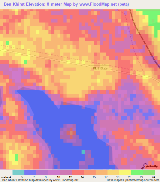 Ben Khirat,Tunisia Elevation Map