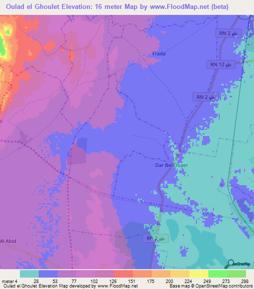 Oulad el Ghoulet,Tunisia Elevation Map