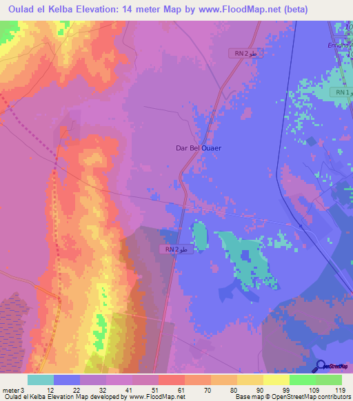 Oulad el Kelba,Tunisia Elevation Map