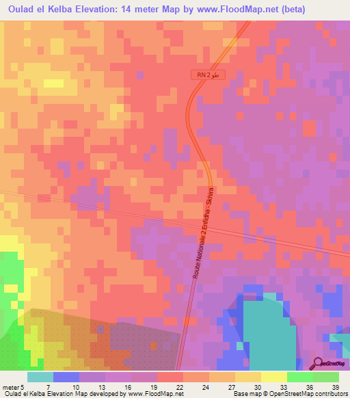 Oulad el Kelba,Tunisia Elevation Map