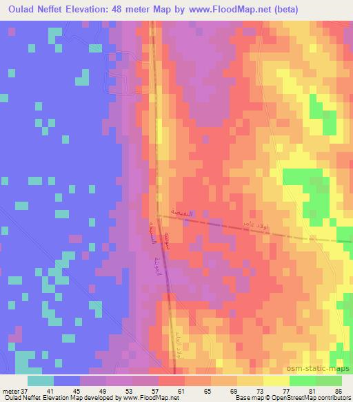 Oulad Neffet,Tunisia Elevation Map