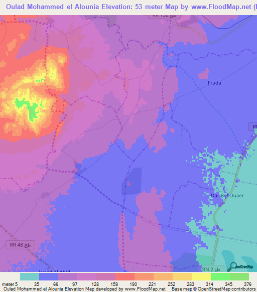 Oulad Mohammed el Alounia,Tunisia Elevation Map