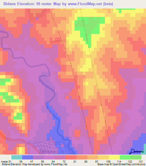 Bidane,Tunisia Elevation Map