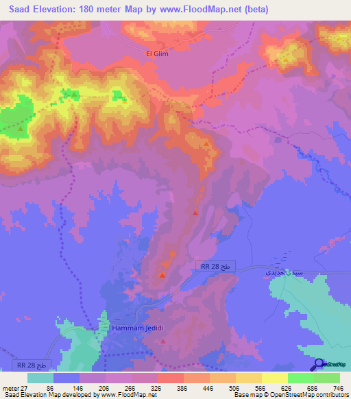 Saad,Tunisia Elevation Map