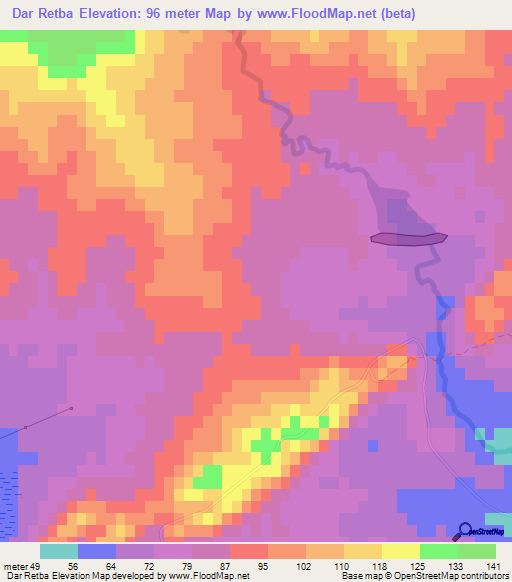 Dar Retba,Tunisia Elevation Map