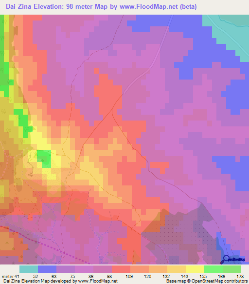 Dai Zina,Tunisia Elevation Map