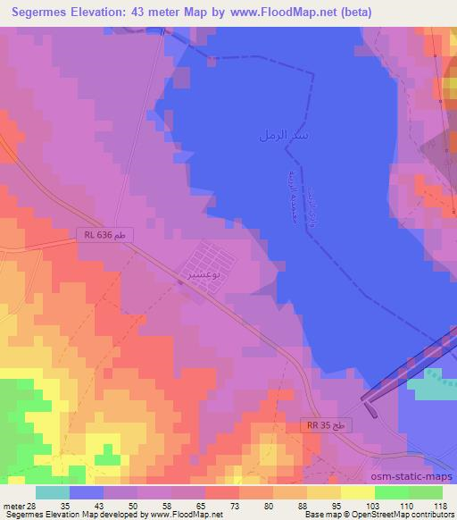 Segermes,Tunisia Elevation Map