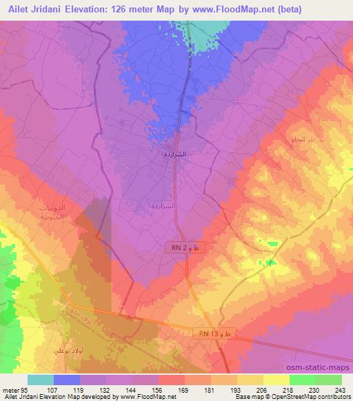 Ailet Jridani,Tunisia Elevation Map