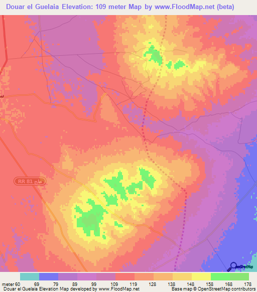 Douar el Guelaia,Tunisia Elevation Map