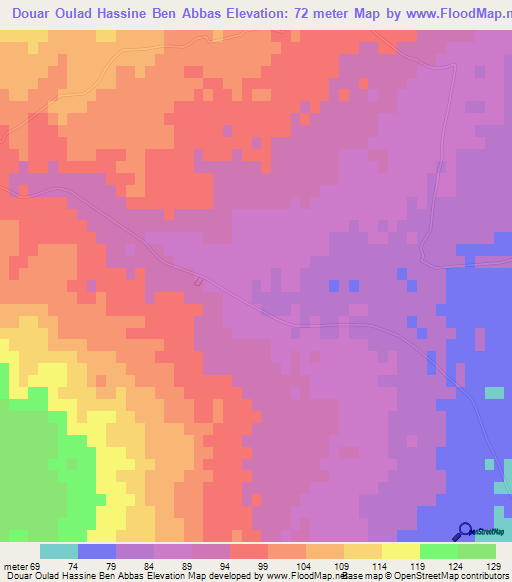 Douar Oulad Hassine Ben Abbas,Tunisia Elevation Map