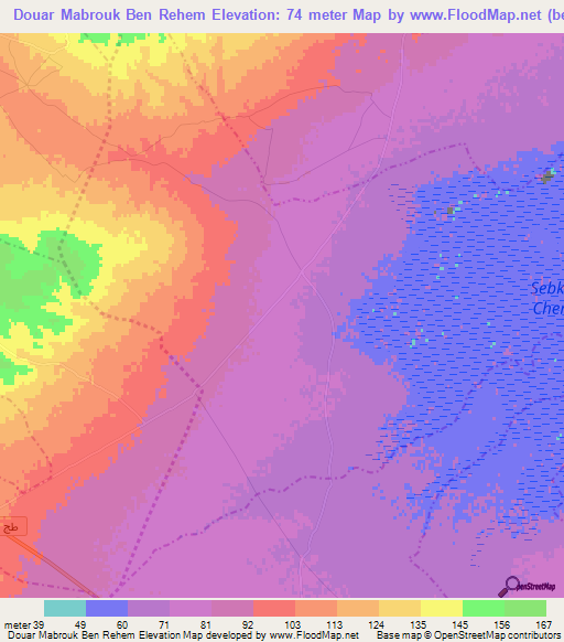 Douar Mabrouk Ben Rehem,Tunisia Elevation Map
