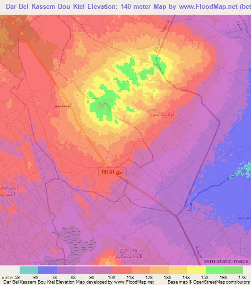 Dar Bel Kassem Bou Ktel,Tunisia Elevation Map