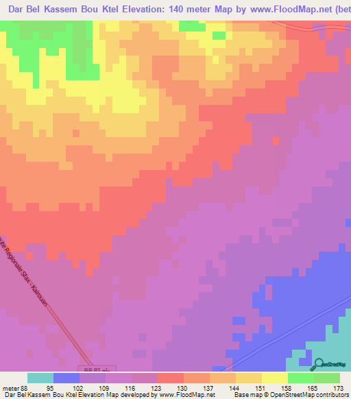 Dar Bel Kassem Bou Ktel,Tunisia Elevation Map