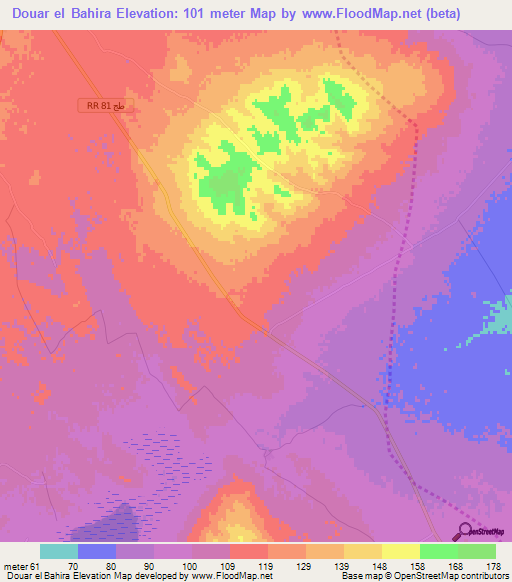 Douar el Bahira,Tunisia Elevation Map