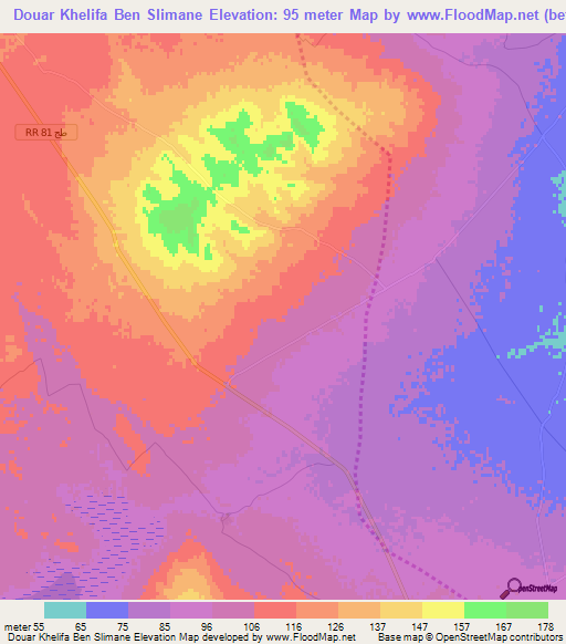 Douar Khelifa Ben Slimane,Tunisia Elevation Map